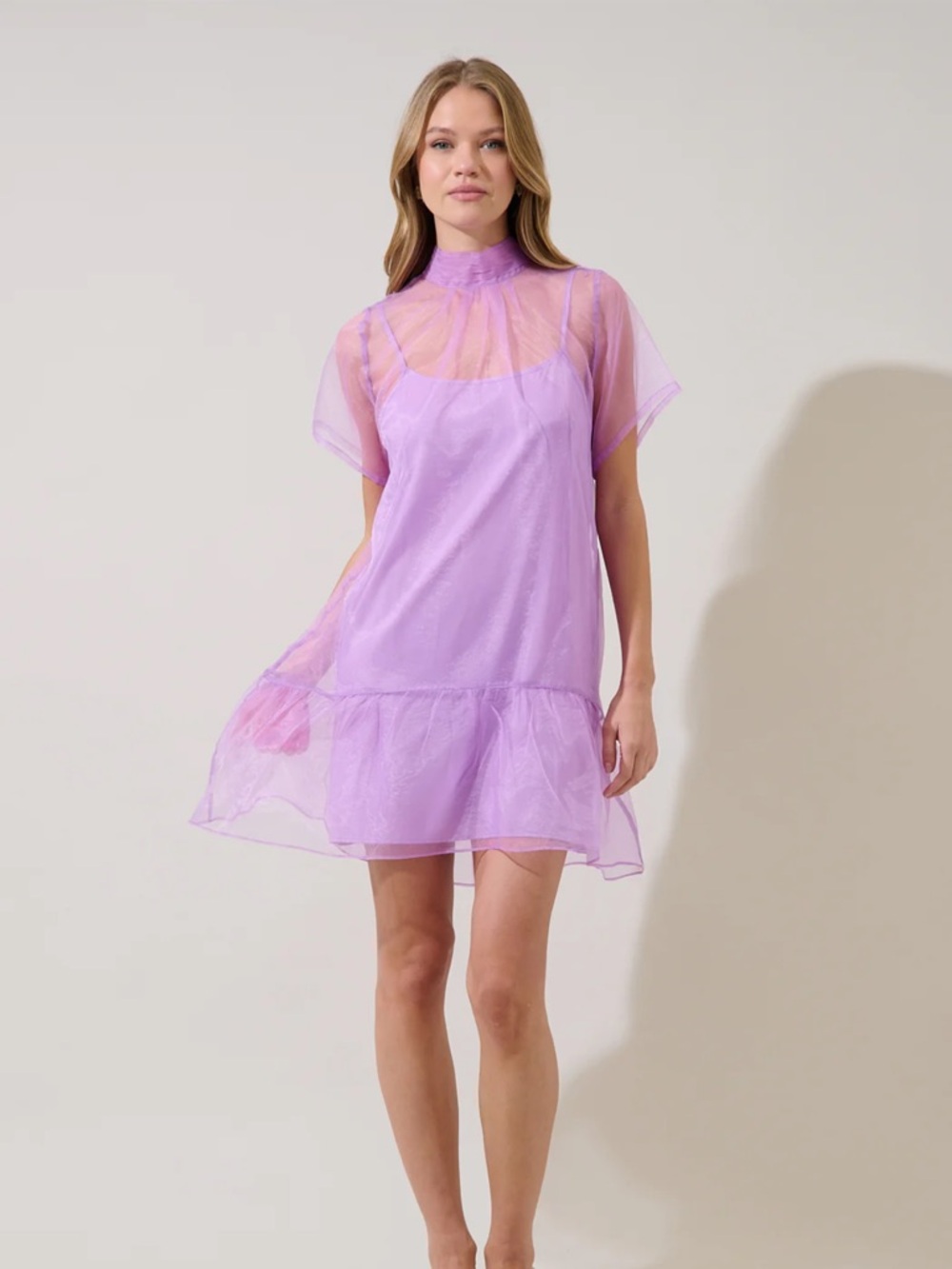 Sugarlips Berny Organza Mini Dress in Lavender, size Large